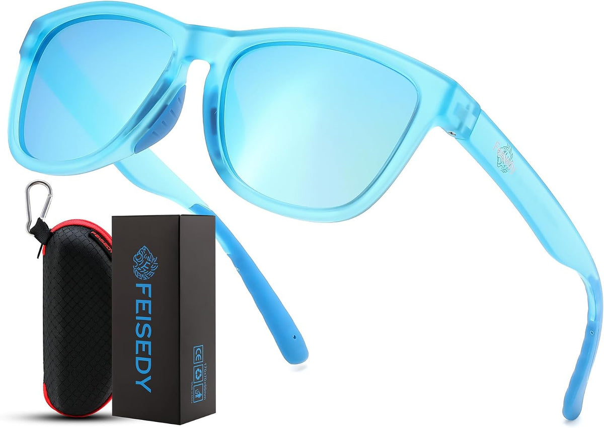 Matte Blue/Blue Mirrored / 49 Millimeters | B0HFJW2G8T | FEISEDY Polarized Sunglasses Women Men Sports Lightweight Sun Glasses B1423