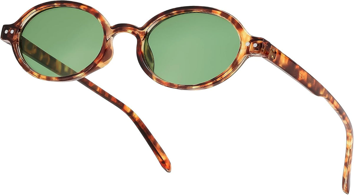 Tortoise Frame + Green Lens / 48 Millimeters | B0GV6CZ8DB | FEISEDY Retro Oval Sunglasses for Women Small 90s Y2K UV Protection B1584