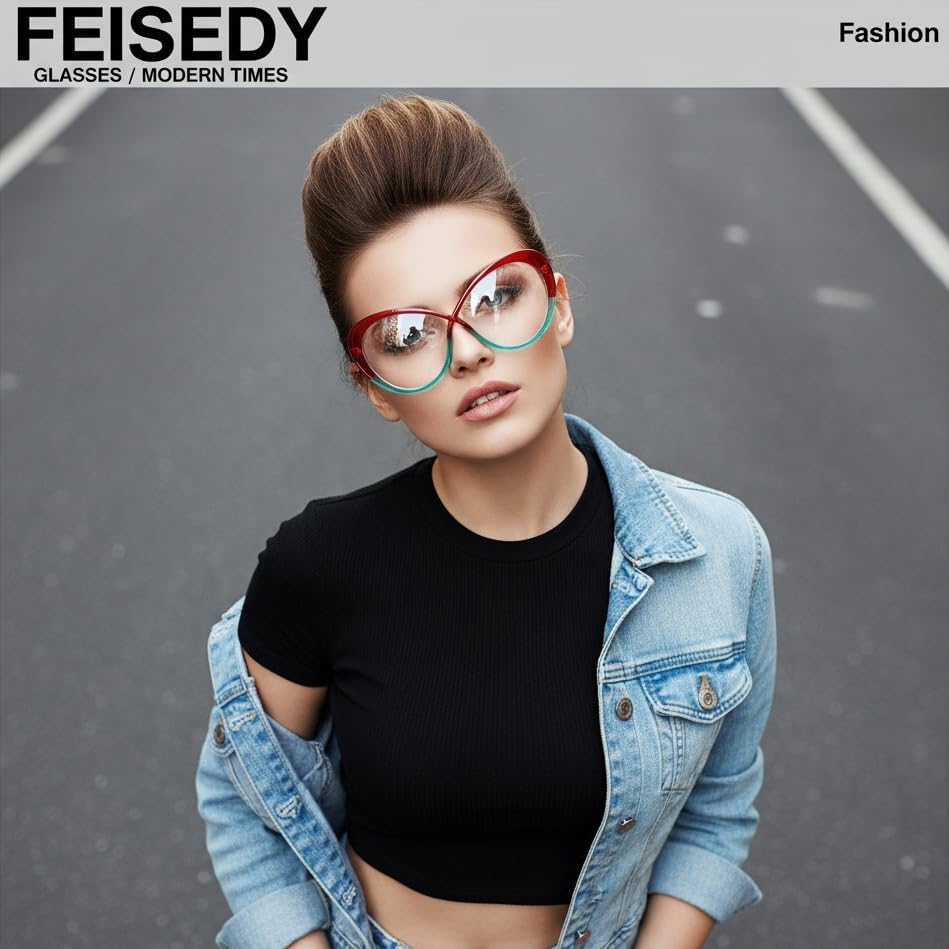 ÉÌƷͼƬ 11 | B0GXZ3356Q | FEISEDY Oversized Cat Eye Blue Light Blocking Glasses for Woman, Retro Cateye Eyeglasses, Stylish Bluelight Glasses B0454