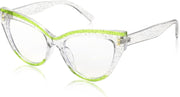 Glitter Silver & Green Frame / 63 Millimeters | B0BB2CKZW9 | FEISEDY Women Oversized Blue Light Blocking Computer Glasses Fake Nerd Cat Eye Glasses Frame Anti Eyestrain B2323