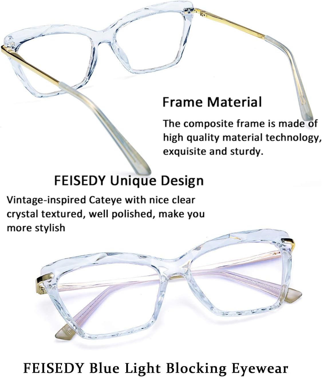 ÉÌƷͼƬ 19 | B07S9JPPPF | FEISEDY Crystal Cat Eye Glasses Frame Blue Light Blocking Computer Eyewear B2500