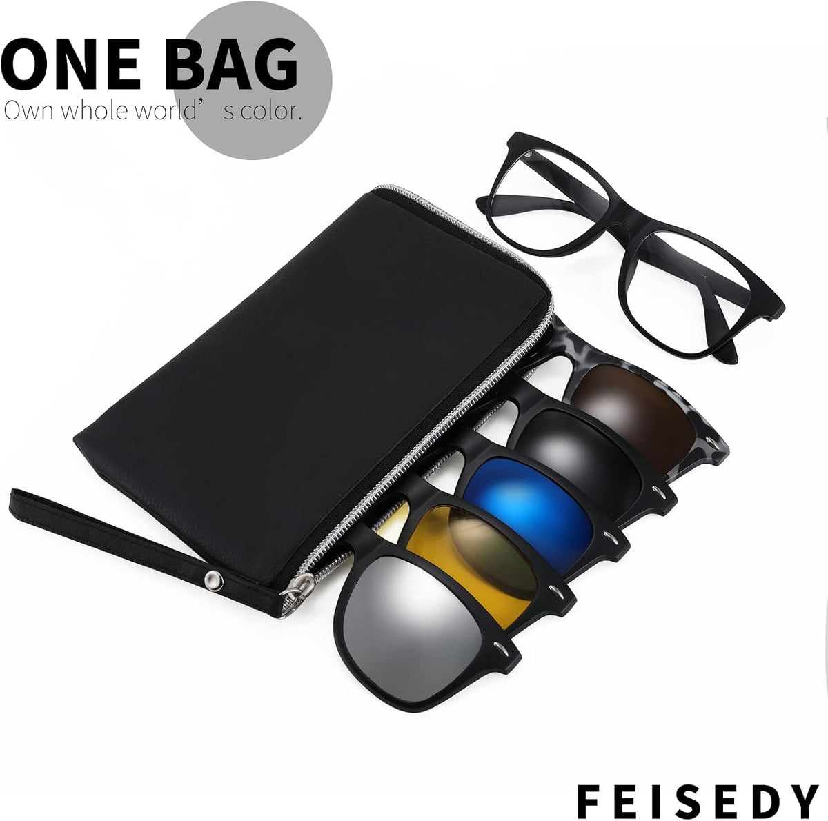 商品图片 12 | B09R13L9H4 | FEISEDY Magnetic Clip on Sunglasses TR90 Frame TAC 5pcs Replacement Lens Set Sunglasses for Men Women B2884