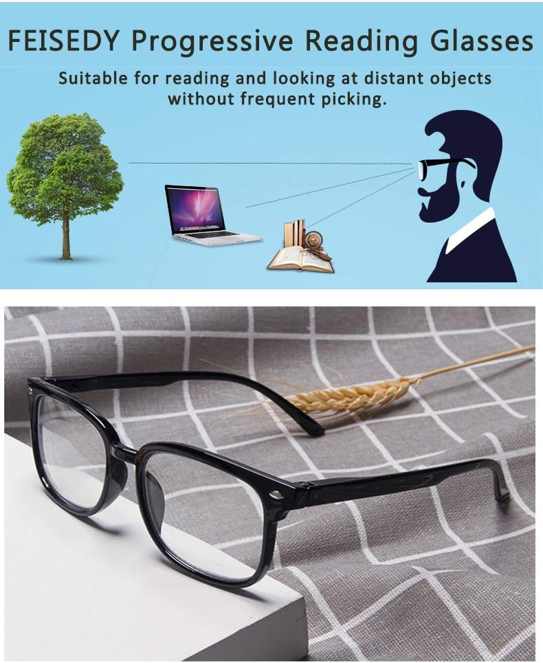 ÉÌƷͼƬ 4 | B07Q5Y42G2 | FEISEDY Progressive Multifocal Reading Glasses Blue Light Blocking Reader Glasses TR90 Frame Women Men B2497