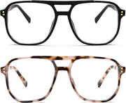 2pack Black+cow Leopard / 54 Millimeters | B0DZH67HG9 | FEISEDY Blue Light Glasses for Women Men Oversized Pilot Lightweight B2866