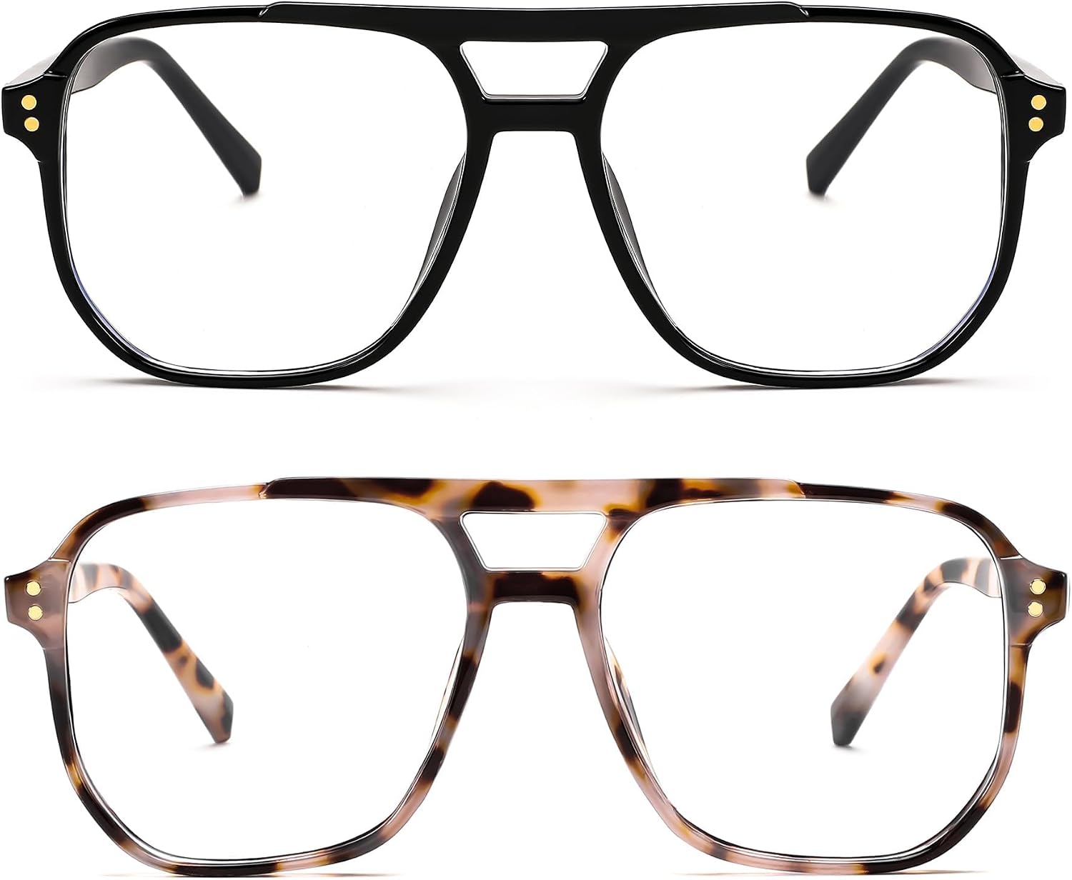 2pack Black+cow Leopard / 54 Millimeters | B0DZH67HG9 | FEISEDY Blue Light Glasses for Women Men Oversized Pilot Lightweight B2866