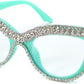 Green Blue Diamond / 51 Millimeters | B0CPBJMLDB | FEISEDY Diamond Blue Light Blocking Glasses Cat Eye Rhinestone Women Oversized Anti Eyestrain Computer Glasses Frame B2358