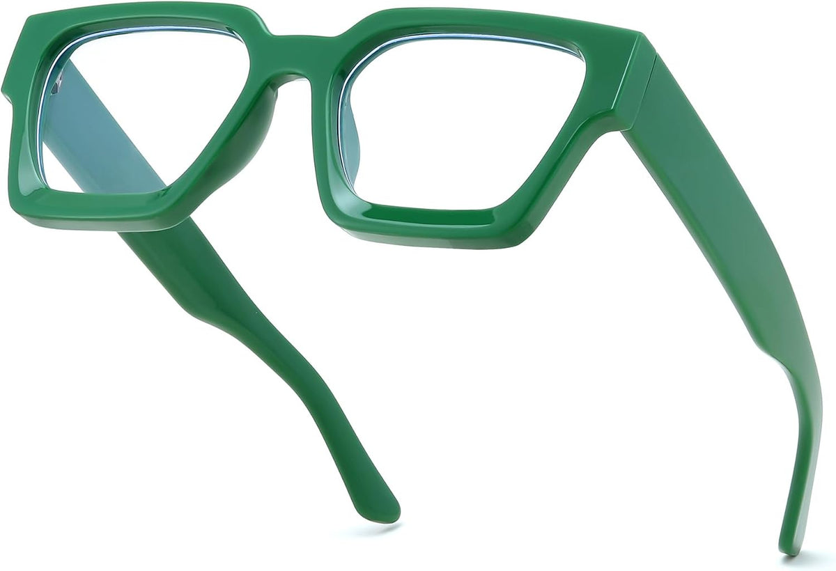 Green / 53 Millimeters | B0DXDXBXMV | FEISEDY Retro Blue Light Blocking Glasses for Women Men 90s Classic Rectangle Frame Thick Chic Computer Eyeglasses B2383R