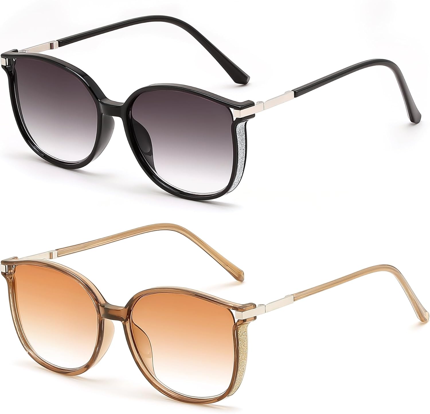 Black+tea / 2.5 x | B0FPCFCM2T | FEISEDY 2 Pack Stylish Reader Sunglasses for Women B0321 | Fashion Lightweight UV400 Protection Full Lens Reading Glasses