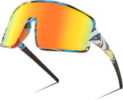 006 Colorful Graffiti Frame & Red Mirror Lens / 71 Millimeters | B0C1YTCH3L | FEISEDY Sports Sunglasses, Polarized Oversized Shield for Women Men Youth, Baseball Cycling Running Outdoor Visor B2988