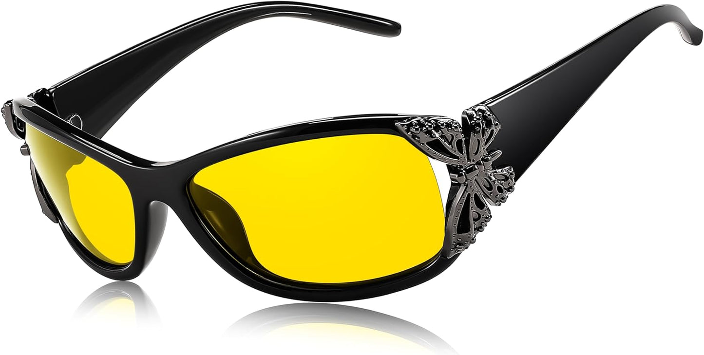 Z-butterfly(black) / 60 Millimeters | B0CRTNTL2D | FEISEDY Classic Womens Night Glasses Driving Anti Glare Wrap Around Yellow Sunglasses B2548