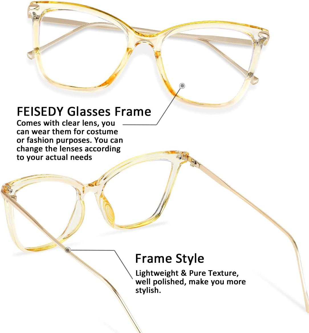 ÉÌƷͼƬ 39 | B07KK3P4KT | FEISEDY Oversized Cat Eye Glasses Frame with Clear Lenses Eyewear for Women B2460