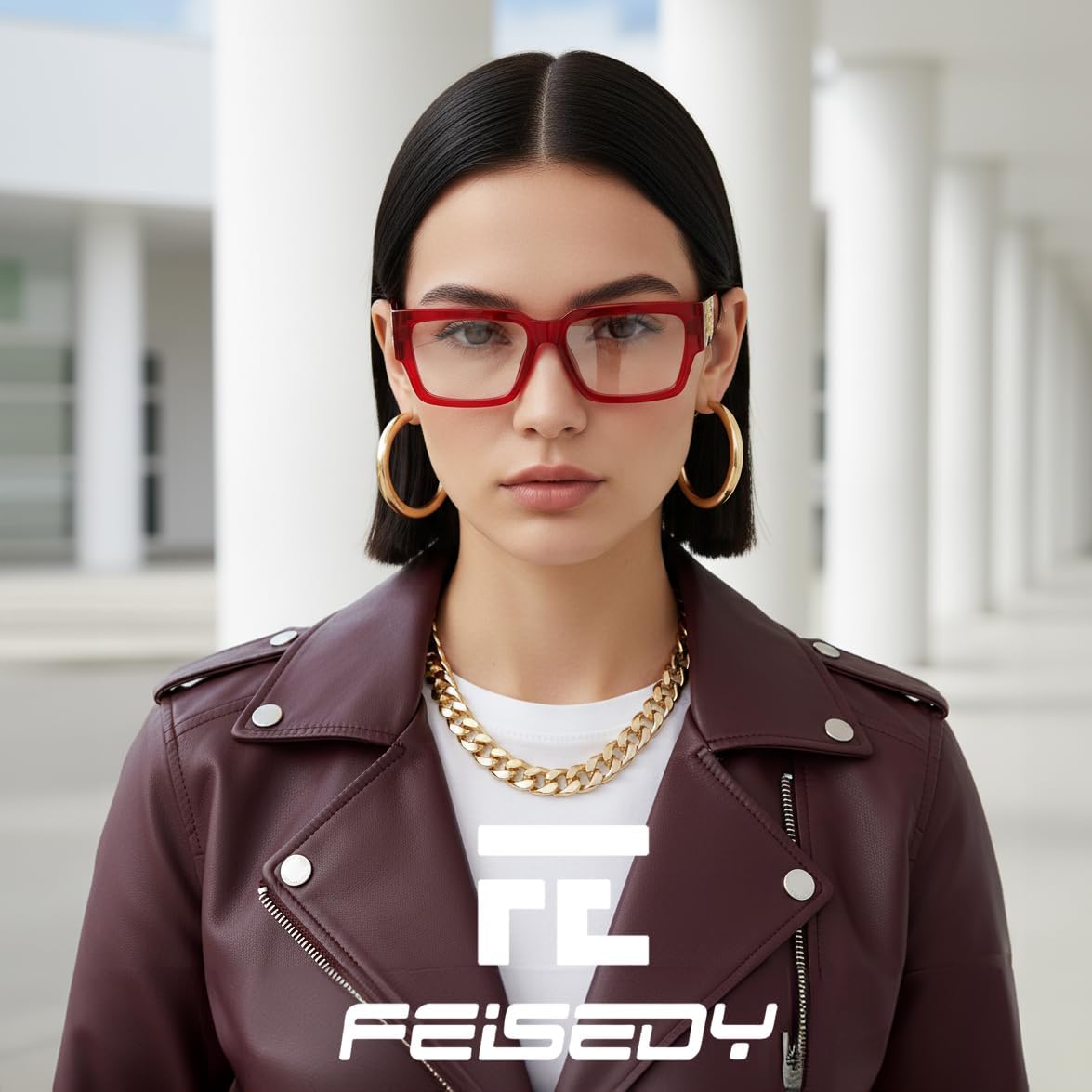 商品图片 25 | B0GQZ4LZK8 | FEISEDY Retro Trendy Rectangle Blue Light Glasses for Women Men B0365