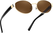 Gold Frame Tea Lens Black Legs / 54 Millimeters | B0GK1688M4 | FEISEDY Retro Oval Metal Y2K Sunglasses for Women Men Small Frame B0402