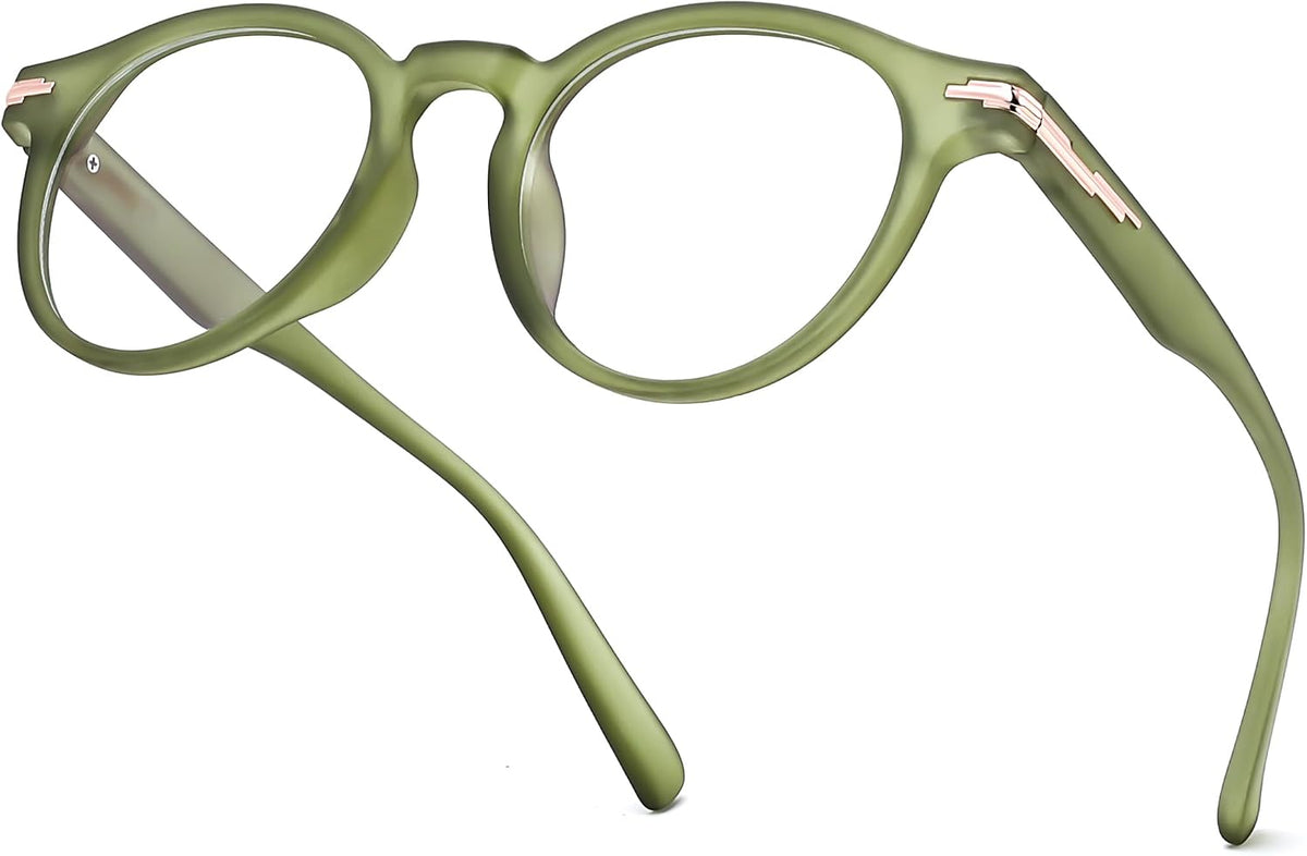 Green / 49 Millimeters | B0HBPWZNP8 | FEISEDY Stylish Round Blue Light Blocking Glasses for Women Men B0469
