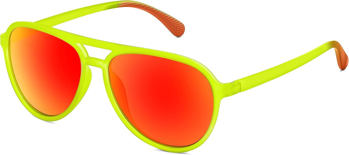 A Yellow/Red / 56 Millimeters | B0GXPBNXYW | FEISEDY Polarized Aviator Sunglasses for Men Women Trendy Sports B0324 | 100% UV400 protection, HD TAC lenses, Lightweight & durable, Driving, Hiking, Fishing, 50% recycled materials