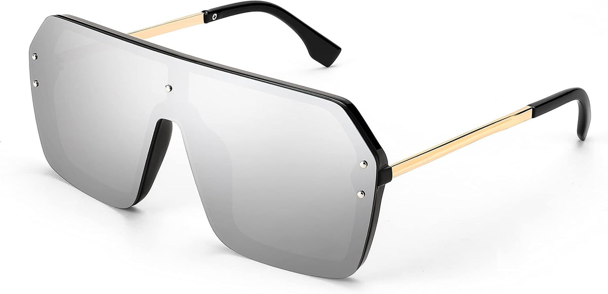 04 Silver / 64 Millimeters | B088BLYYHG | FEISEDY Classic Siamese One Piece Sunglasses Nice Rimless Stylish Retro Design for Women Men B2574
