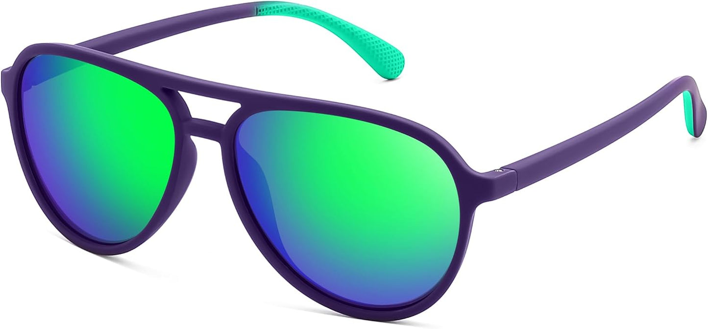A Purple/Green / 56 Millimeters | B0GFN139F9 | FEISEDY Polarized Aviator Sunglasses for Men Women Trendy Sports B0324 | 100% UV400 protection, HD TAC lenses, Lightweight & durable, Driving, Hiking, Fishing, 50% recycled materials