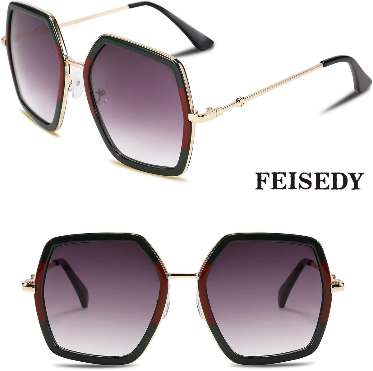 ÉÌƷͼƬ 25 | B08C7TTTDN | FEISEDY Women Large Hexagon Inspired Sunglasses Fashion Irregular Design Style Geometric B2503