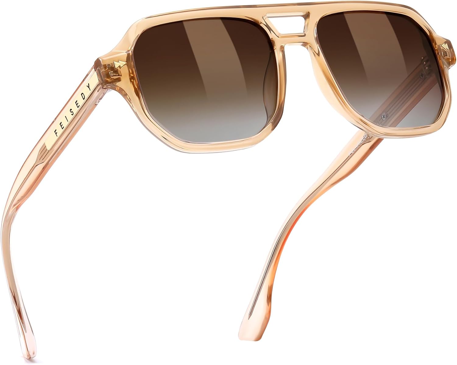 006 Champagne Frame & Gradual Tea / 49 Millimeters | B0DSH2BVX5 | FEISEDY Polarized Aviator Sunglasses Men Women, Retro 70s Style Design - UV400 Protection, Driving & Daily Wear B0203