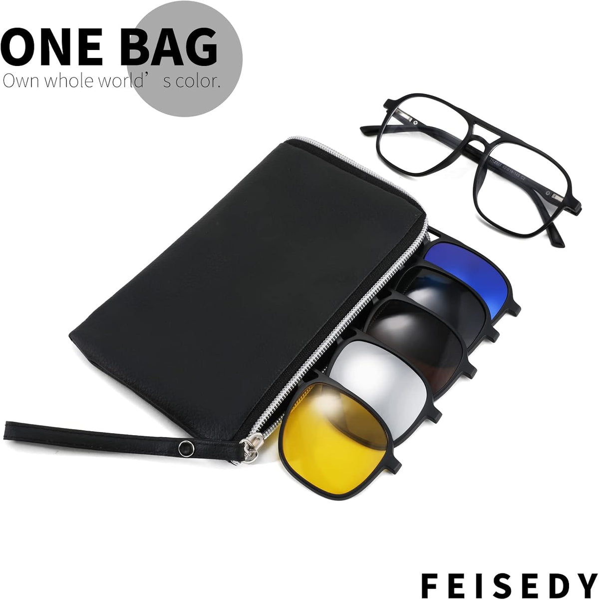 商品图片 6 | B09R13L9H4 | FEISEDY Magnetic Clip on Sunglasses TR90 Frame TAC 5pcs Replacement Lens Set Sunglasses for Men Women B2884