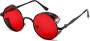007 Black Frame & Red Lens / 50 Millimeters | B0CHLX78KB | FEISEDY Retro Steampunk Sunglasses for Men Women, Round Metal Frame Gothic Vintage Style B2820