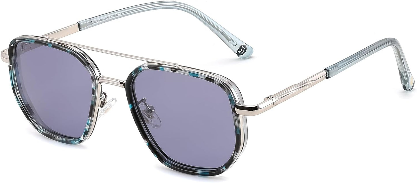 Sliver Blue/Blue / 56 Millimeters | B0FQ4WW7GG | FEISEDY Polarized Aviator Sunglasses for Women Men Square TAC Lens B0329 | UV400 protection, Lightweight, Military-grade durability, Spring temples, Climate Pledge Friendly, Driving, Beach