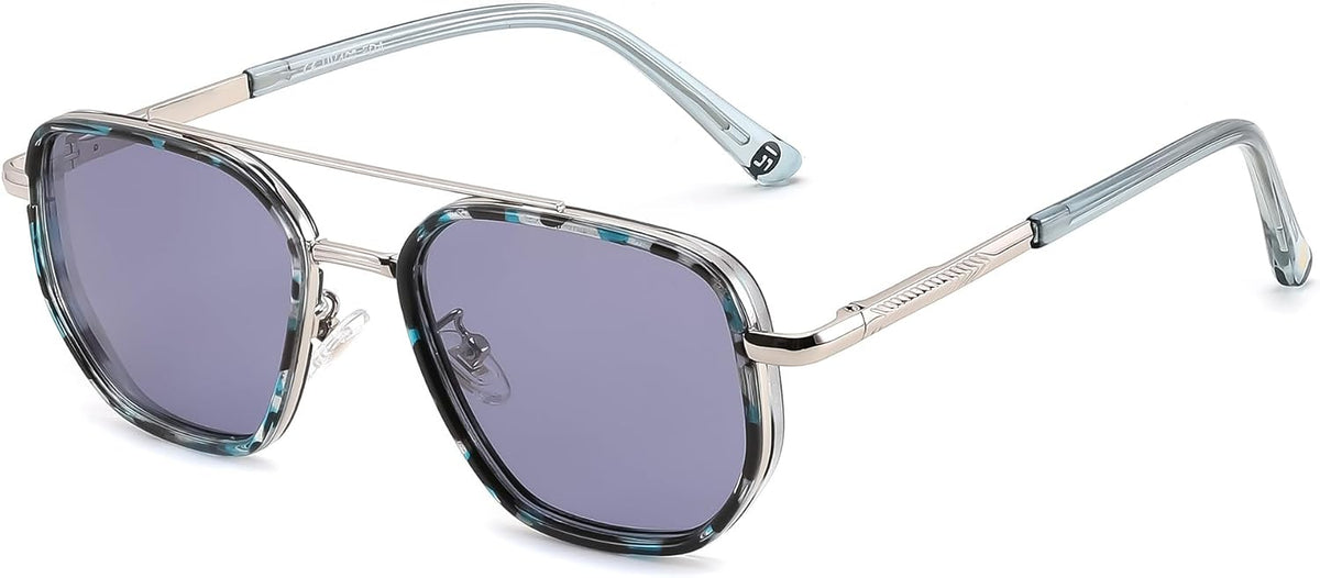 FEISEDY Polarized Aviator Sunglasses for Women Men Square TAC Lens B0329 | UV400 protection, Lightweight, Military-grade durability, Spring temples, Climate Pledge Friendly, Driving, Beach | WHITE Series - Sliver Blue/Blue