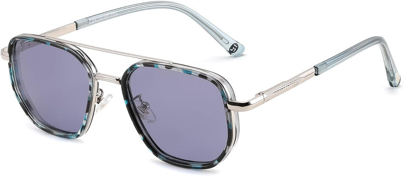 FEISEDY Polarized Aviator Sunglasses for Women Men Square TAC Lens B0329 | UV400 protection, Lightweight, Military-grade durability, Spring temples, Climate Pledge Friendly, Driving, Beach | WHITE Series - Sliver Blue/Blue