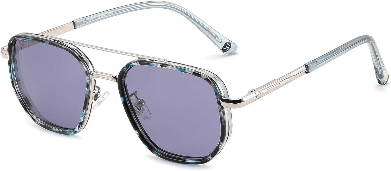 Sliver Blue/Blue / 56 Millimeters | B0FQ4WW7GG | FEISEDY Polarized Aviator Sunglasses for Women Men Square TAC Lens B0329 | UV400 protection, Lightweight, Military-grade durability, Spring temples, Climate Pledge Friendly, Driving, Beach
