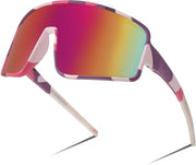 002 Pink Camouflage Frame & Purple Lens / 71 Millimeters | B0BYDFKF31 | FEISEDY Sports Sunglasses, Polarized Oversized Shield for Women Men Youth, Baseball Cycling Running Outdoor Visor B2988