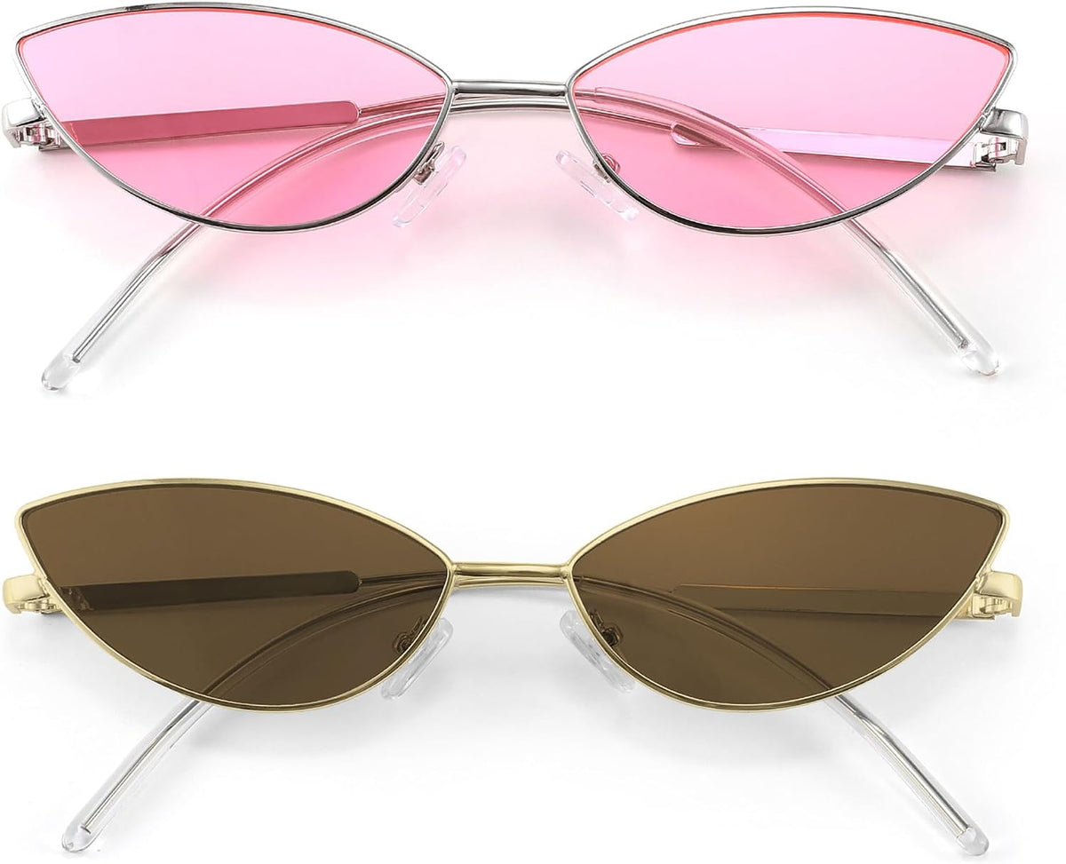 2pack Pink + Brown / 58 Millimeters | B0DZXK6T3K | FEISEDY Y2K Sunglasses for women Men Fashion Cateye Designer B2298