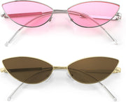 2pack Pink + Brown / 58 Millimeters | B0DZXK6T3K | FEISEDY Y2K Sunglasses for women Men Fashion Cateye Designer B2298