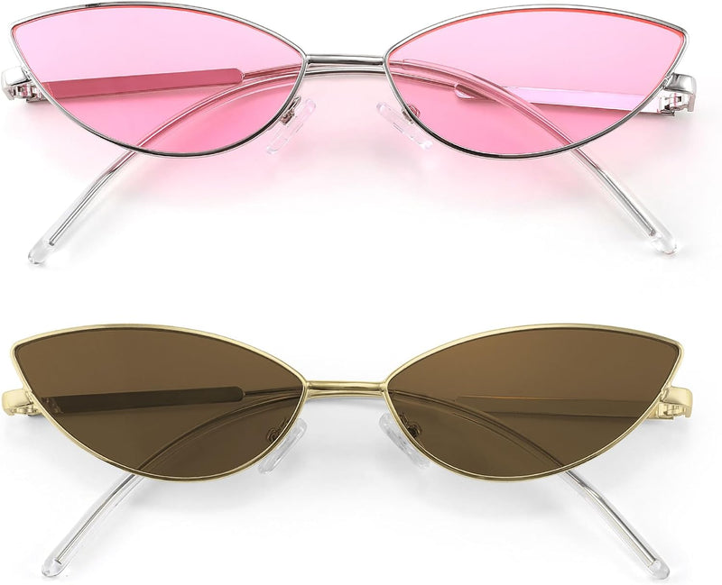 2pack Pink + Brown / 58 Millimeters | B0DZXK6T3K | FEISEDY Y2K Sunglasses for women Men Fashion Cateye Designer B2298