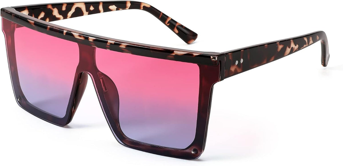 Pink Sunset Glow / 60 Millimeters | B0BJPMV9Q2 | FEISEDY Oversized Sunglasses Mens Womens Flat Top Square Trendy Visor Shades UV400 B2470
