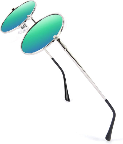 007 Silver Frame Green Mirrored Lenses / 47 Millimeters | B08HRQJKLS | FEISEDY Steampunk Sunglasses Retro Round Polarized Women Men Metal Glasses B2528
