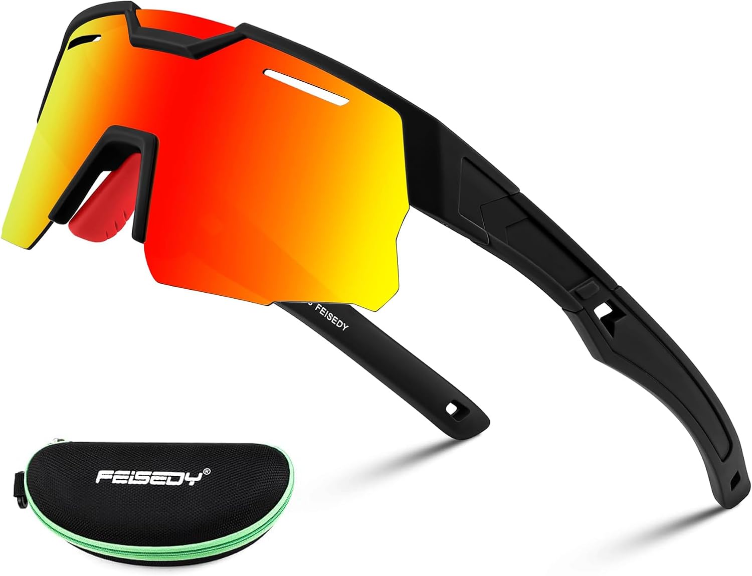 004 Black Frame Red Mirrored Lens / Large | B0D78MN4S1 | FEISEDY Kids Teens Baseball Polarized Sunglasses Sports Cycling Glasses for Youth Boys Girls Age 8-16 B0157
