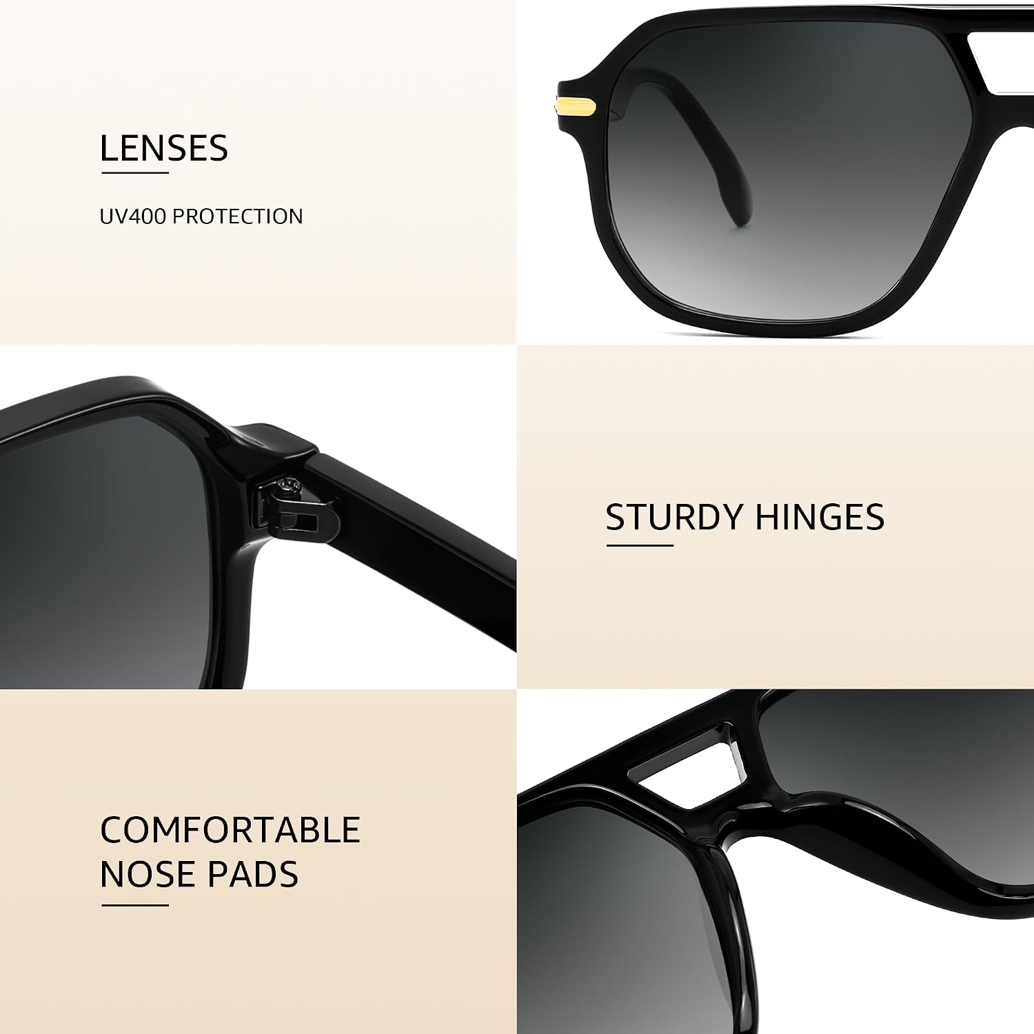 商品图片 25 | B0GTPJLQQN | FEISEDY Women Men Aviator Sunglasses UV400 Protection, Retro Trendy Square Frame for Driving Fishing Outdoor Daily B0425