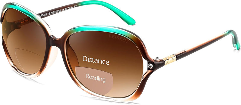 Green and Brown Frame-gradient Tea Lens / 2.5 x | B0F8N9H1N8 | FEISEDY Fashion Bifocal Reader Sunglasses, Butterfly Reading Glasses B0286
