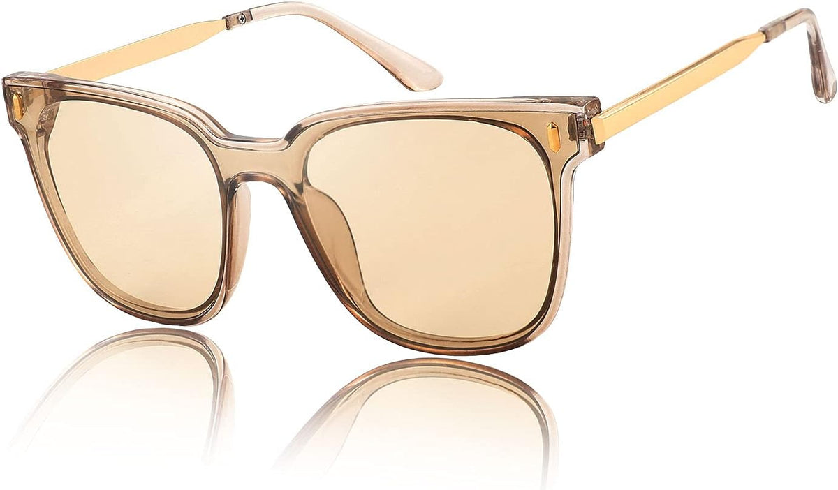 Tea / 53 Millimeters | B09B3GHGYB | FEISEDY Women Fashion Round Sunglasses Square Trendy Classic Chic Shades UV400 B2797