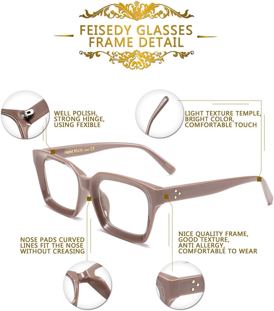ÉÌƷͼƬ 5 | B082SGFPVF | FEISEDY Glasses Frame Womens, Square Thick Eyeglasses Frame, Classic Eyewear for Men B2461