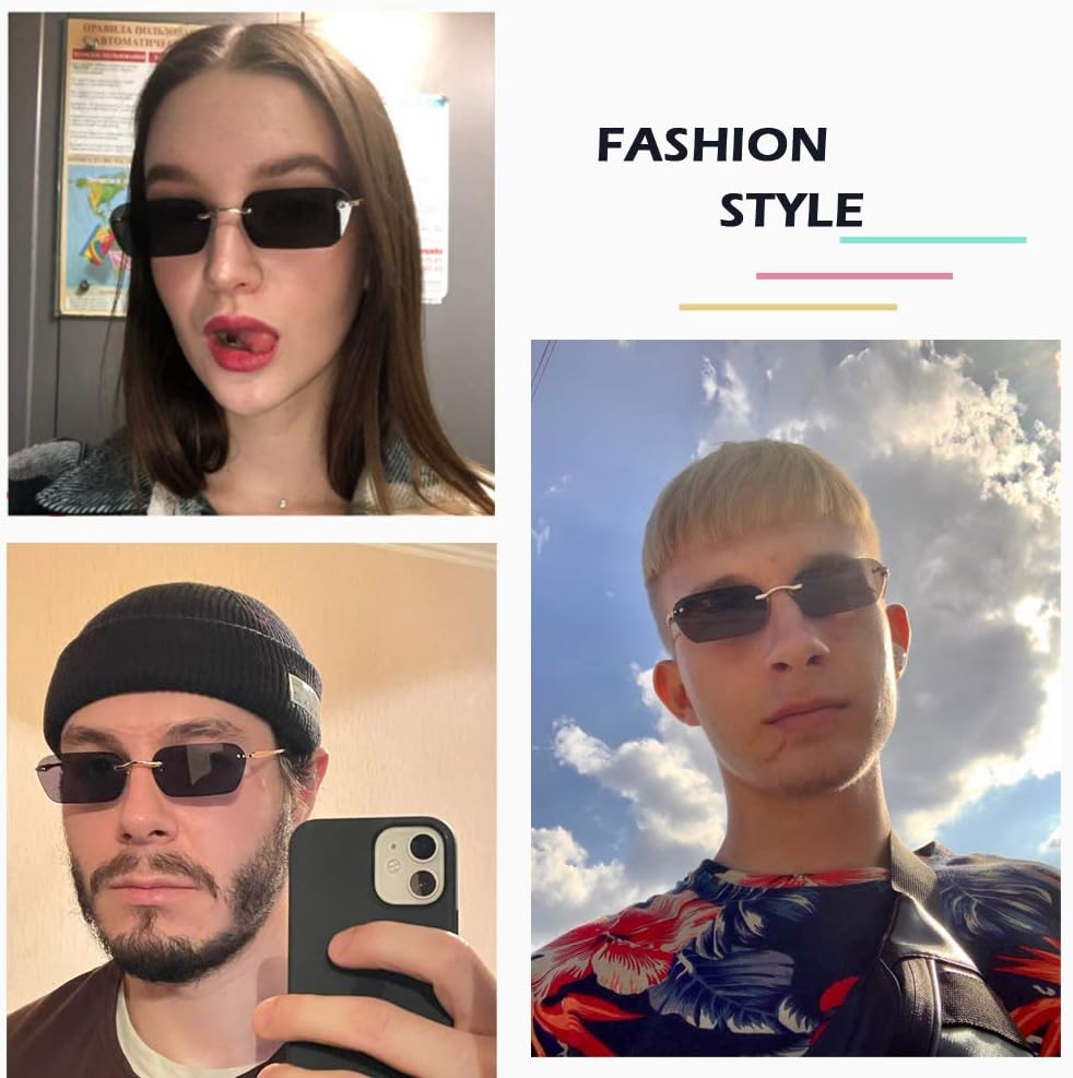 商品图片 28 | B0CY2Q4VW1 | FEISEDY Rimless Sunglasses Y2K Retro Small Narrow Rectangle Shades B2643