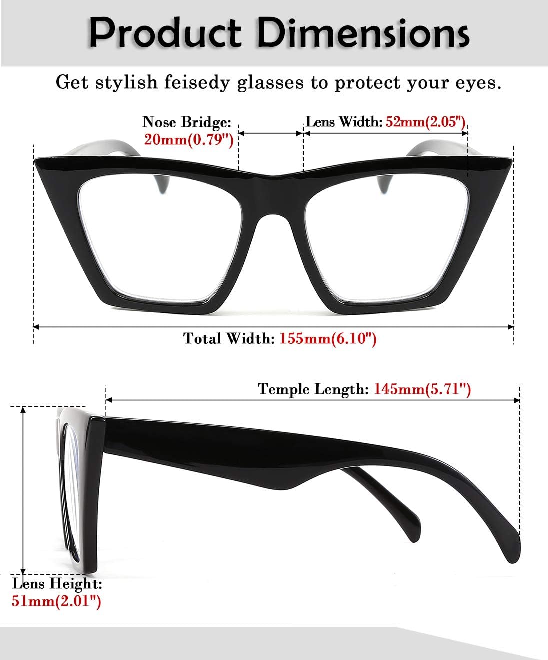 商品图片 20 | B08VNQPH3Y | FEISEDY Square Cat Eye Reading Glasses Blue Light Blocking Women Fashion Cateye Reader Anti Glare Digital Eyestrain B2604