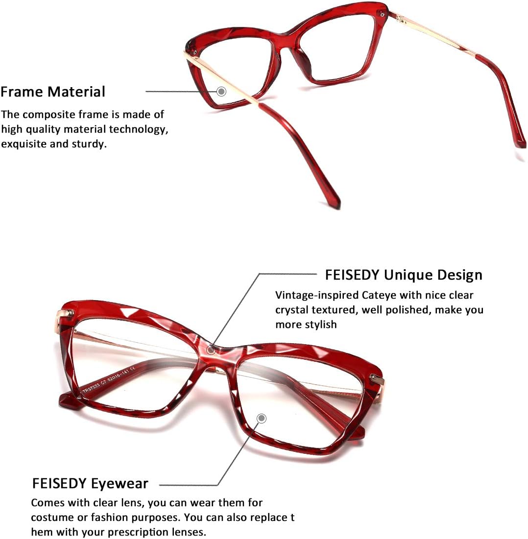 商品图片 31 | B07FR6SSY6 | FEISEDY Cat Eye Glasses Frame Clear Lenses Lightweight Eyewear for Women B2440