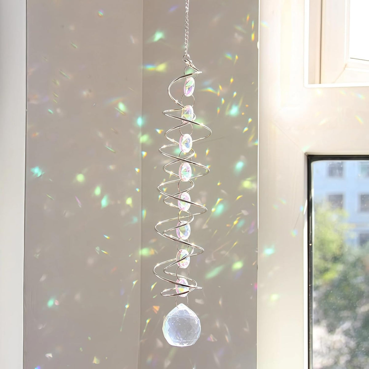 Clear Ball | B0GZV79QWD | Clear Crystal Sun Catcher Spiral Wind Spinner, Hanging Rainbow Maker Prism for Window Home Garden Decor