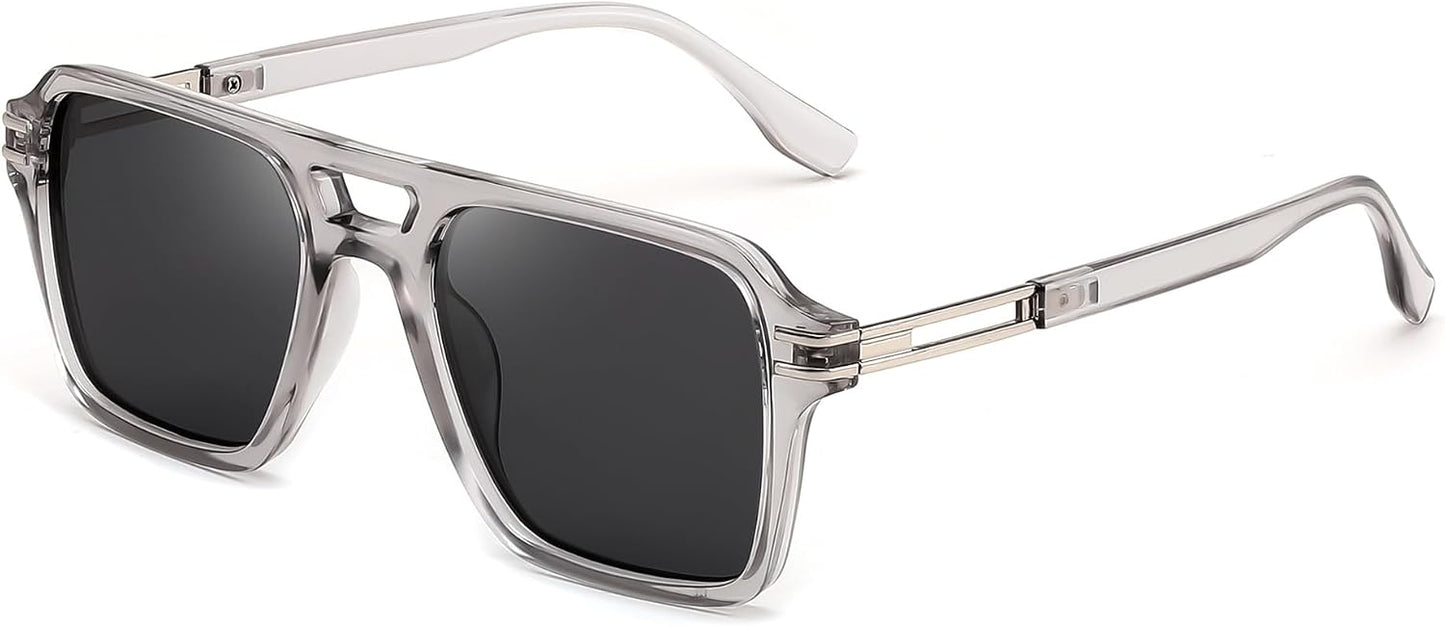 Transparent Grey / 54 Millimeters | B0GVNCDLQG | FEISEDY Retro Aviator Sunglasses Women Men 70s Trendy Square Shades B0422