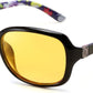 Black-floral / 60 Millimeters | B0DF74KY2H | FEISEDY Classic Womens Night Glasses Driving Anti Glare Wrap Around Yellow Sunglasses B2548