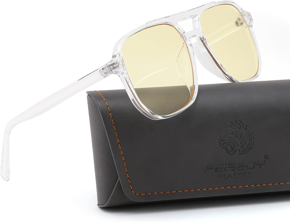 Transparent / Gaming Protection-Yellow Lens | B0F7HHV6NQ | FEISEDY Blue Light Glasses for Computer Gaming Anti Eyestrain Glasses G2835