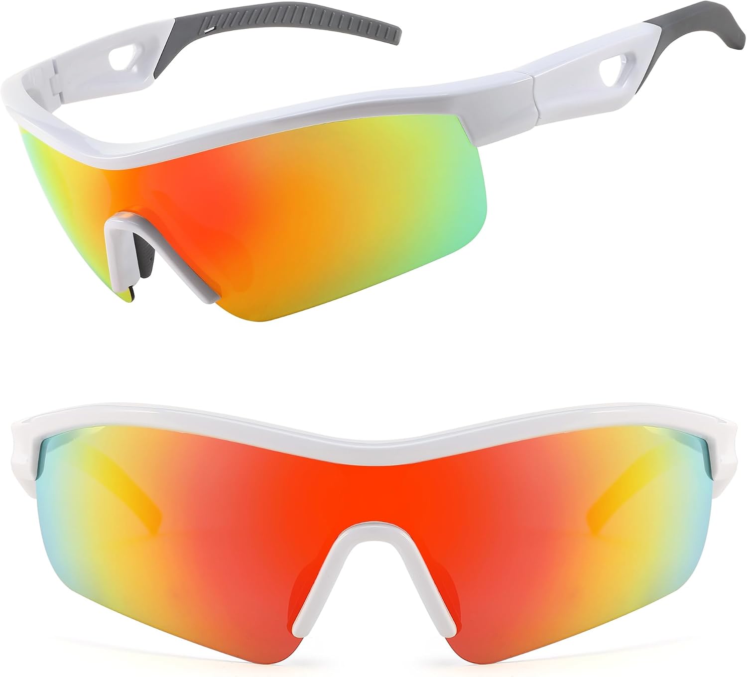 002 White Frame & Red Mirror / 135 Millimeters | B0C716MY4K | FEISEDY Men Sunglasses, Polarized Cycling Sunglasses, UV400 Sports Baseball Running Fishing Hiking Shades B2372