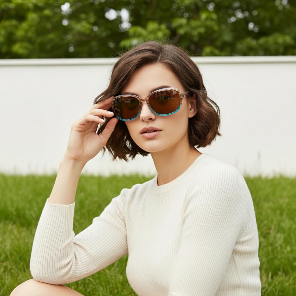 商品图片 23 | B0FZKDK786 | FEISEDY Polarized Sunglasses for Women Classic Vintage UV400 Shade | Trendy Square Wraparound Ladies Sun Glasses B0309