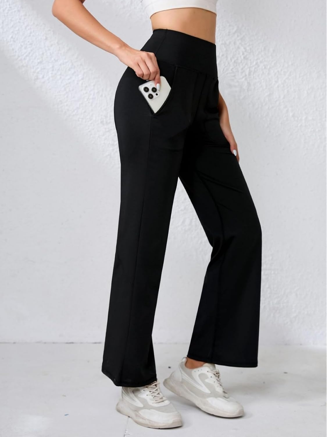 Large | B0GPPRFFWW | Wide Leg Pants for Women, Petite High Waist Yoga Leggings with Pockets, Tummy Control Workout Pants Lounge Sweatpants